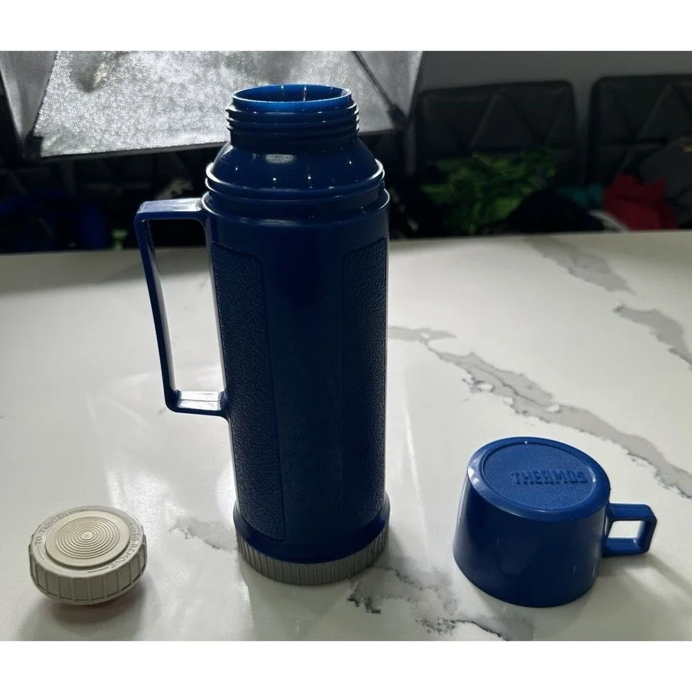 Thermos Brand Blue Plastic Bottle 1 Liter 100F Americas Original Vintage